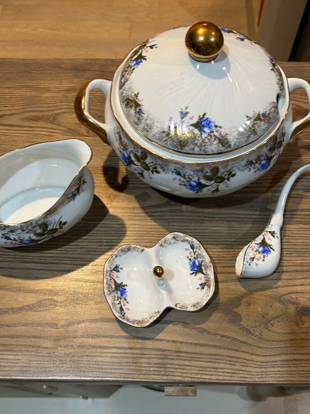 Chodziez Poland Bone China - 1960's Blue Roses & gold